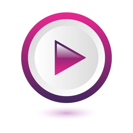 Shiny white pink and purple play button with shadow on white background, vector illustrationのイラスト素材