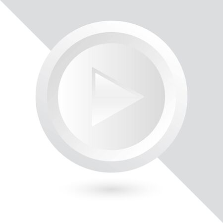 Shiny white grey play button with shadow on white background, vector illustrationのイラスト素材