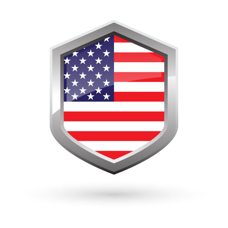 Shiny national flag of USA metal shield with shadow, vector illustrationのイラスト素材