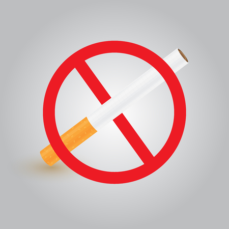 No smoking sign, cigarette icon on white and grey background, vector illustrationのイラスト素材