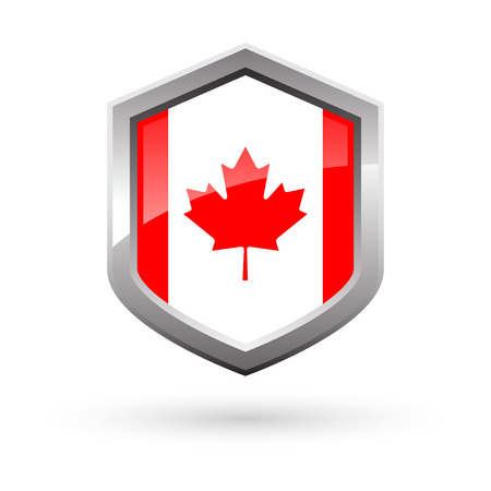 Shiny Canada flag silver shield with shadow on white background, vector illustrationのイラスト素材