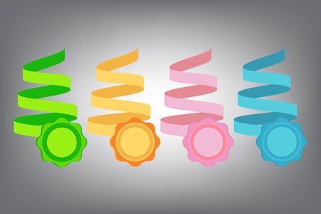 Banner infographic design template ribbon and badges colourful, vector illustrationのイラスト素材