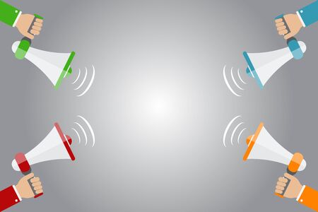 Hand holding Megaphone on grey gradient background, vector illustrationのイラスト素材