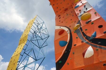 Cliff climbing practice wall/Rock climbing wallの写真素材