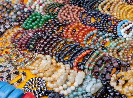 A display of colourful beads ready for salesの写真素材
