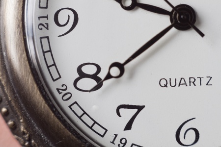 A close up view of a ticking pocket watchの写真素材