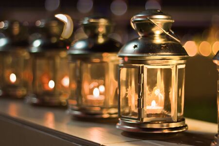 Lighting of lamps in a religious festivalの写真素材