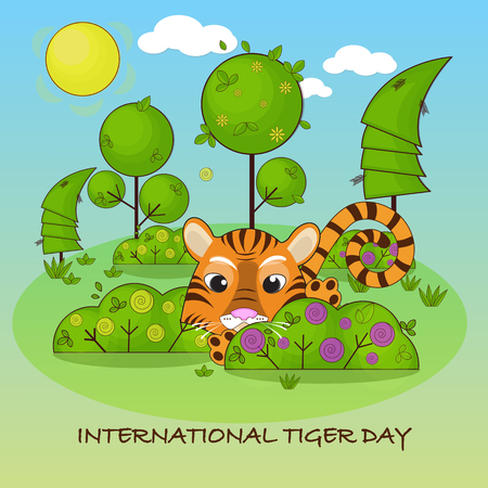 International Tiger Day. Vector color illustration. July 29のイラスト素材