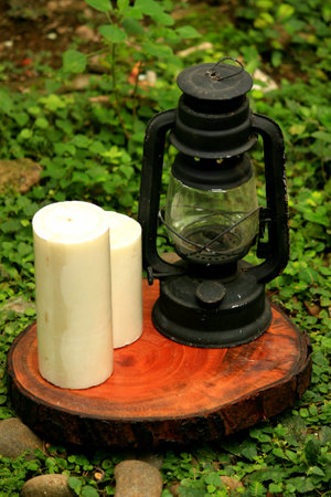 Candle and lantern for decorationの写真素材