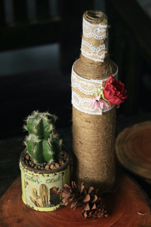 Pot and bottle for decorationの写真素材