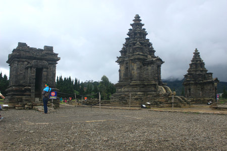 Dieng, Indonesia: 29 december 2020: visitors travel to the Dieng Temple Complex tourism object. Dieng Indonesiaのeditorial素材