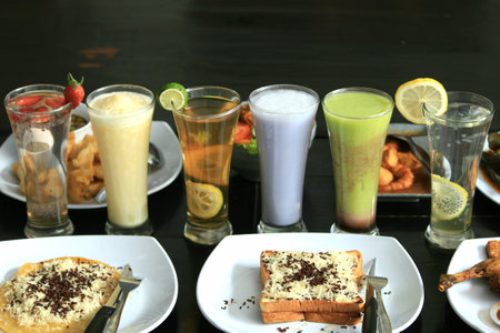 photos of various foods and drinks that are fresh and healthyの写真素材