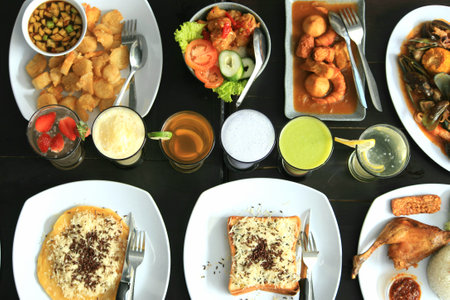 photos of various foods and drinks that are fresh and healthyの写真素材