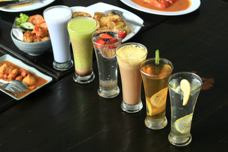 photos of various foods and drinks that are fresh and healthyの写真素材