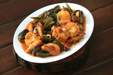 great seafood shellfish, crab, lobster, cornの写真素材