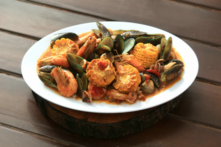 great seafood shellfish, crab, lobster, cornの写真素材