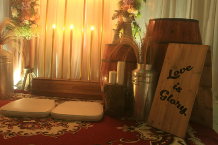 romantic indoor decoration with fresh flowers for weddings, fiancÃ©s, ceremonies