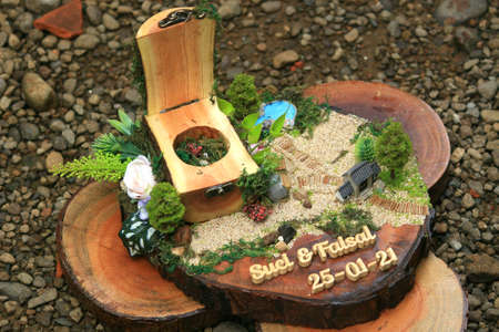 craft ring box for gift jewelry, weddings, and fiancees with rustic miniature fantasy theme.の写真素材