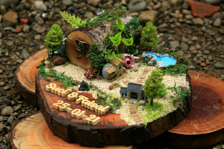 craft ring box for gift jewelry, weddings, and fiancees with rustic miniature fantasy theme.の写真素材