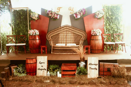 romantic rustic decoration with flowers for weddings, fiancÃ©s, ceremonies.の写真素材