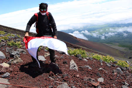 on vacation climbing Mount Fuji in Japanのeditorial素材
