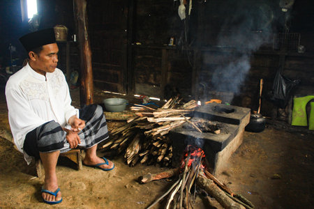relax while cooking in the traditional kitchen with stove and happy atmosphere.のeditorial素材