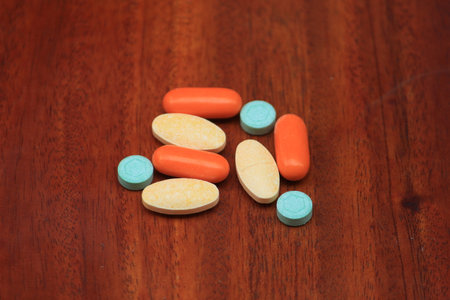 pills with beautiful colors to relieve pain and boost the immune systemの写真素材