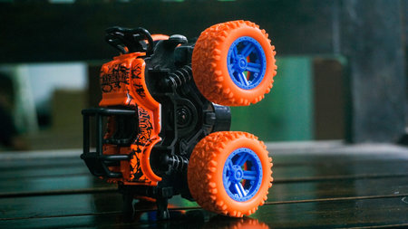 monster car toy with distinctive big wheels. This car can drive on broken terrain roads