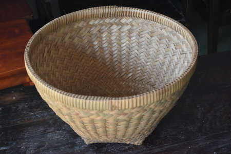Handicraft food containers made of bamboo, this craft is typical of Indonesia.の写真素材