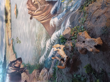 Fossil bones of an ancient hippopotamus or water horse at the Sangiran Museum, Indonesia. This ancient hippotamus was large.の写真素材