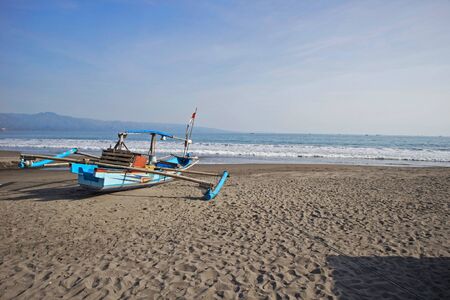 fishing boat on the beach of Pelabuhanratuの写真素材