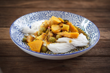 Thai noodle with Bamboo shoots and maw fish curryの写真素材