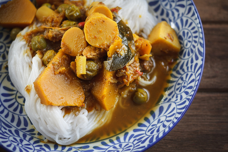 Thai noodle with Bamboo shoots and maw fish curryの写真素材