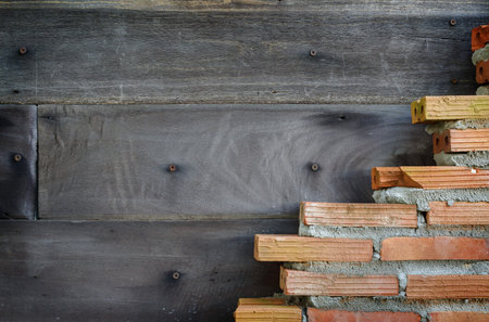 The old wood background and brick  foregroundの写真素材
