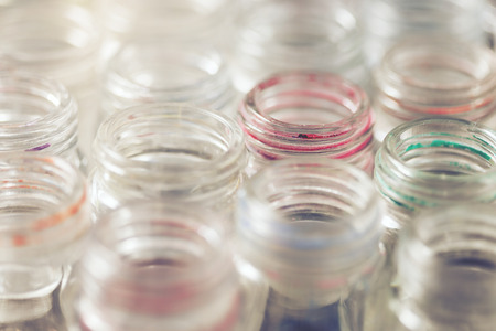 Empty  glass bottles background, color bottleの写真素材