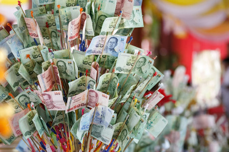 Thai cash on philanthropy Festival with blur background
