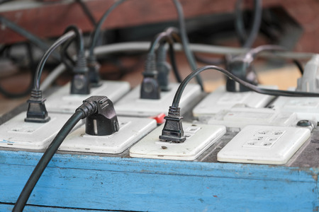 Multiple electricity plugs socket stallの写真素材