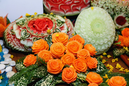 Beautiful Carve Fruit and Vegetable. Use decorative tablewareの写真素材