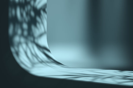 the blue curve step shines with tree shadow, blur shadow background, abstract mockup for product or...