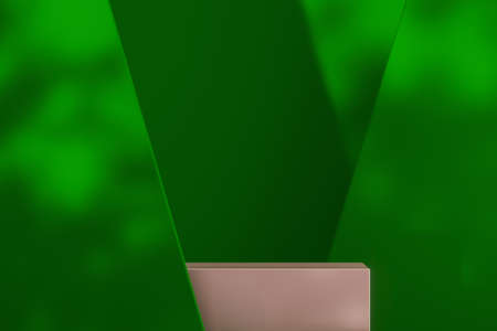 The beige square base in the green scene and the shadow of the trees, minimal mockup for ads branding or product presentation. 3d renderingの写真素材