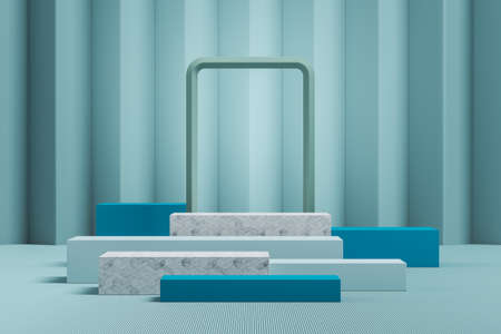 Minimalist mockup layer stage for item or product presentation and branding, facade and zigzag background. 3d renderingの写真素材