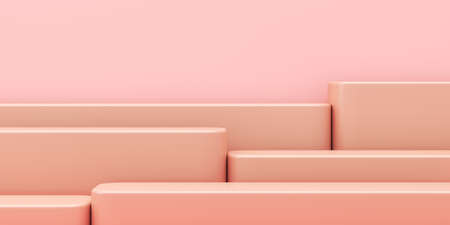 Minimalist abstract mockup background, The red gift box on white platform, Sunshade tropical plants shadow on white wall, tropical plant foreground. 3d renderingの写真素材