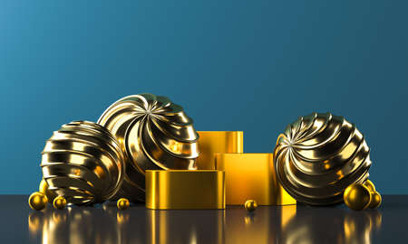 Two silver podium on white platform and diagonal metalの写真素材