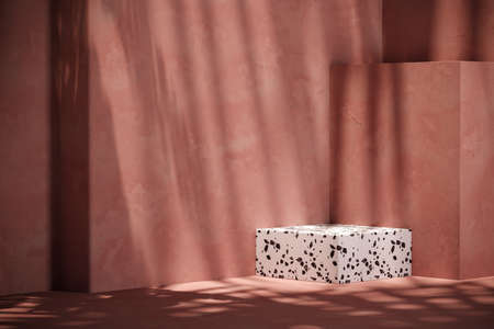 The pump bottle on glass platform. abstract background for cosmetic presentation or ads. 3d renderingの写真素材