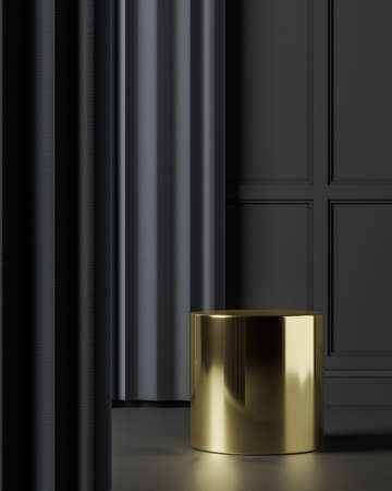 Gold podium and many ball on black and white pattern wool. abstract background for product presentation or ads. 3d renderingの写真素材