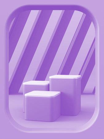 Three violet platform on abstract mockup scene for branding product presentation. 3d renderingの写真素材
