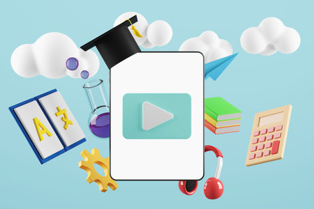 Tablet or mobile for online learning, free space for editors. Online education concept. 3Drendering...