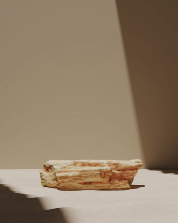 The stone on minimal beige scene, sunshade on background , mockup platform for product presentation....