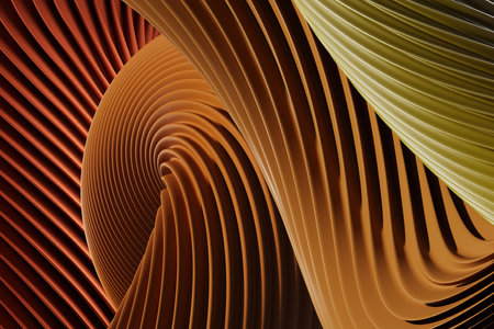 Abstract wavy pattern warm tone background. 3D illustrationの写真素材