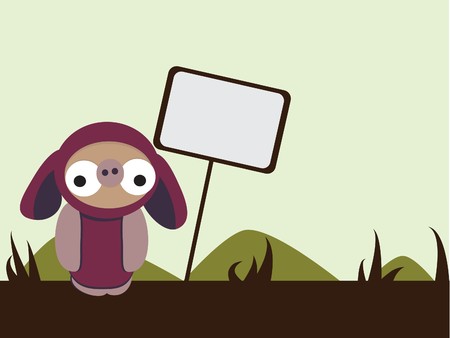 Illustrated card design of a Doobiez character standing in a simple landscape with signのイラスト素材